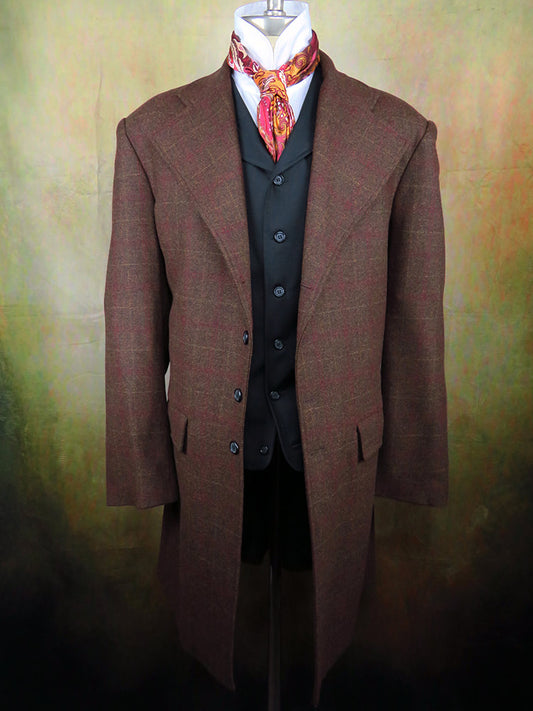 Men's Frock Coat - Ruddy Brown Herringbone with Windowpane