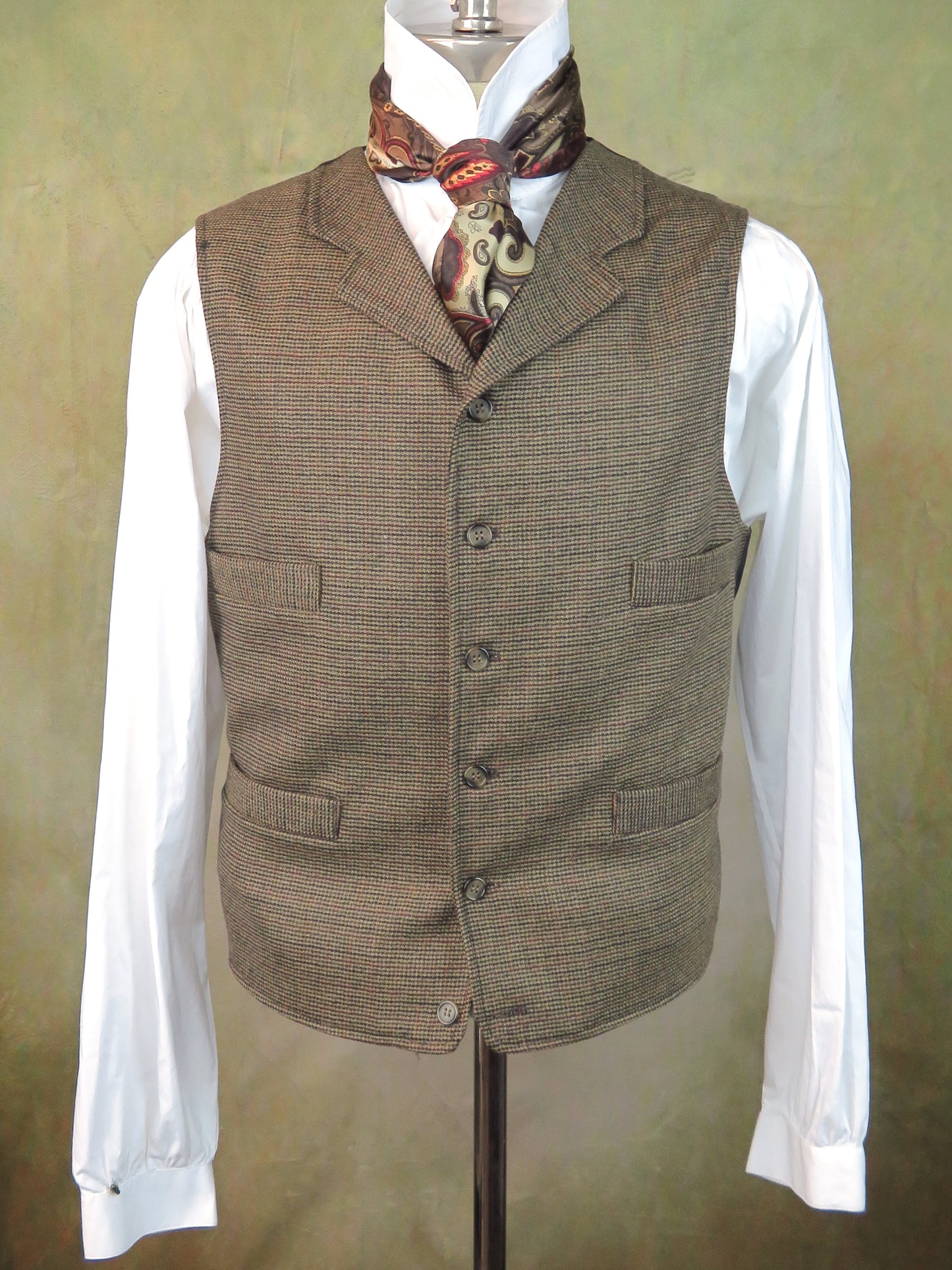 Men's Notch Vest - Dark Tan and Rust Windowpane Check