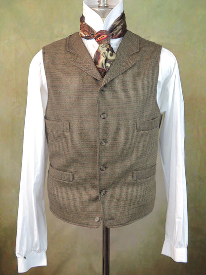 Men's Notch Vest - Dark Tan and Rust Windowpane Check