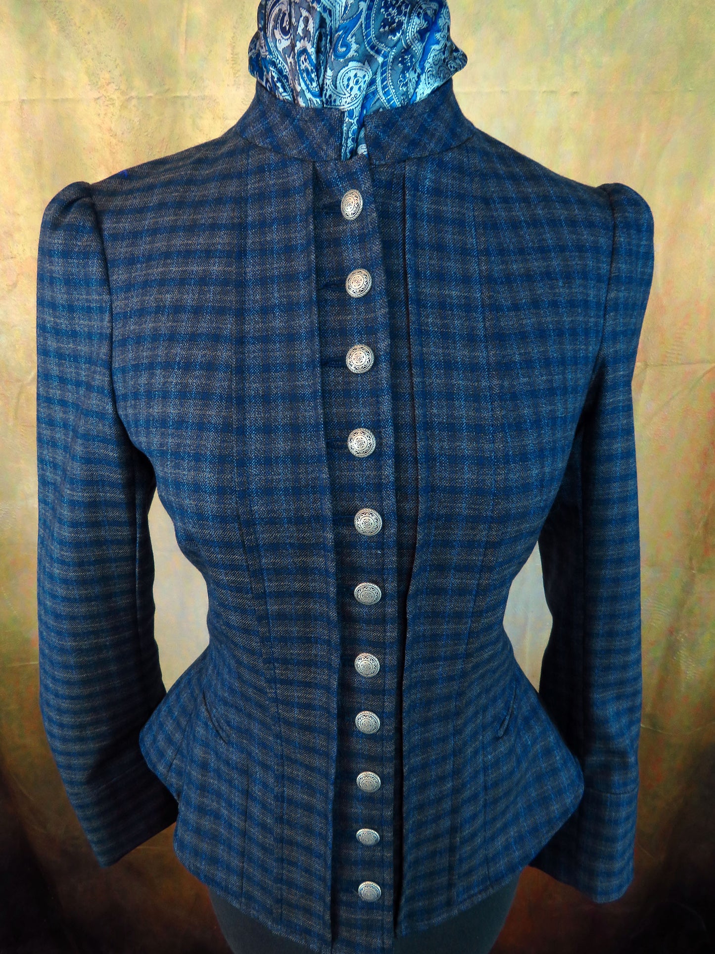 Women's Victoriana Jacket - Navy and Taupe Check #970-B