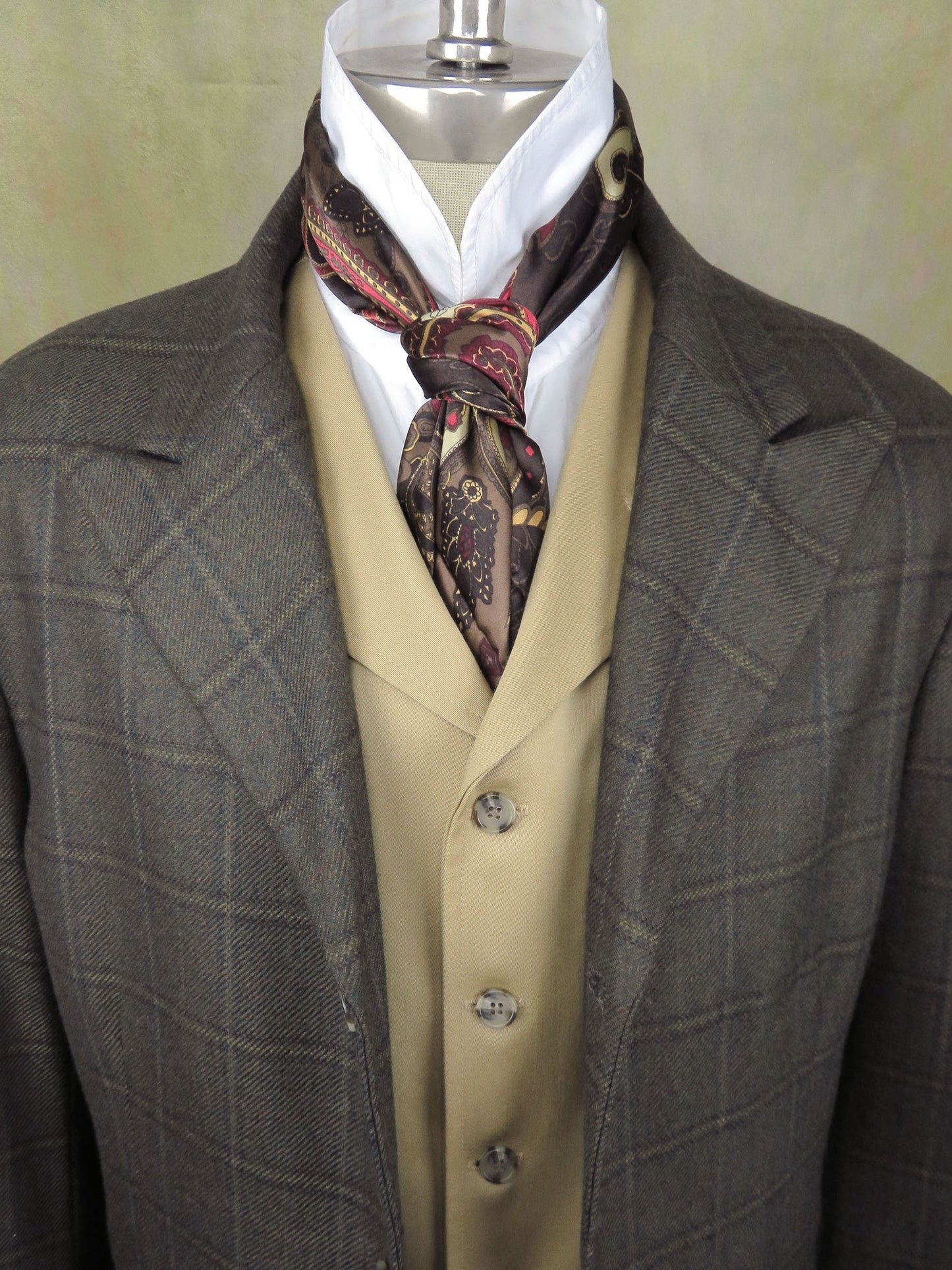 Men's Town Coat - Forest Green with Rust Windowpane