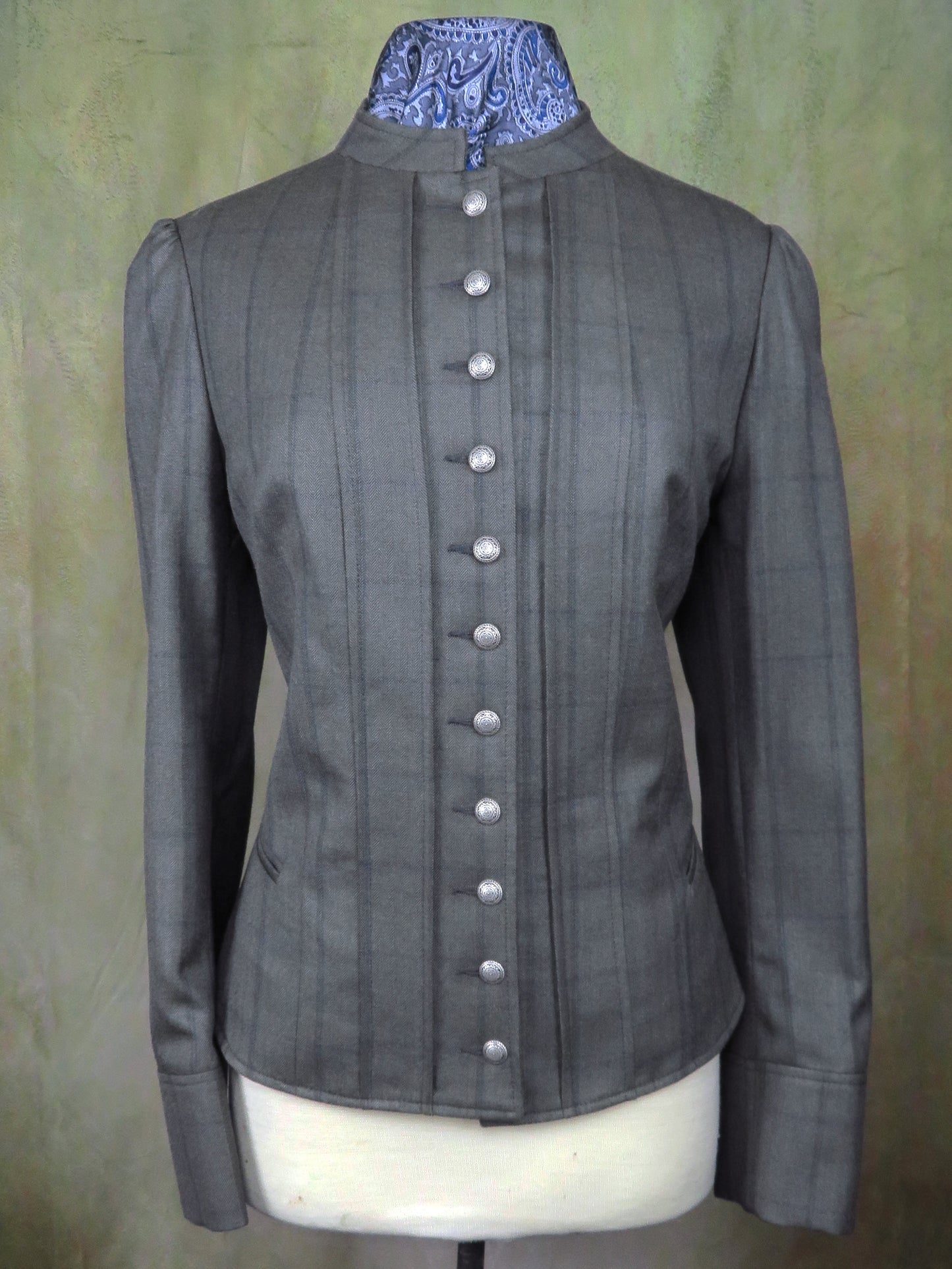 Women's Victoriana Jacket - Olive with Blue Windowpane