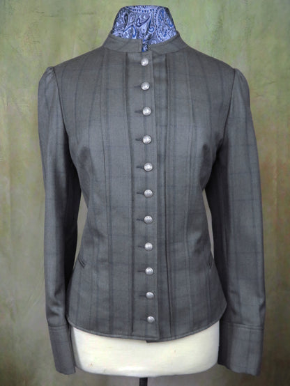 Women's Victoriana Jacket - Olive with Blue Windowpane
