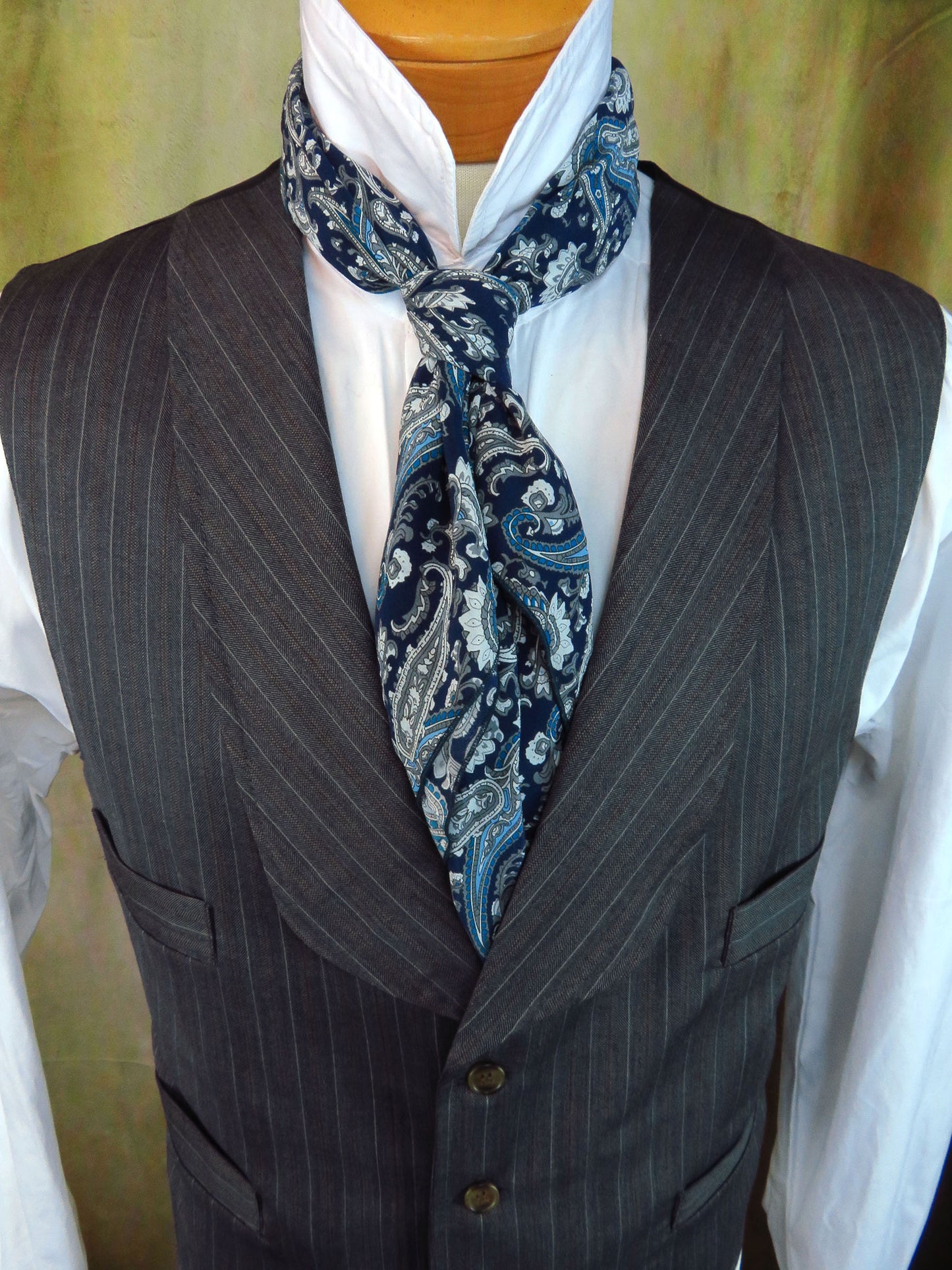 Men's Shawl Vest - Chalkboard Grey with Pencil Stripe #3250