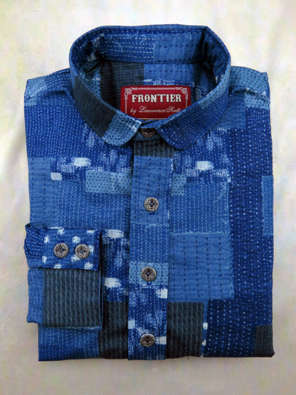 Light Blue Patchwork Pattern Men's Dakota Shirt