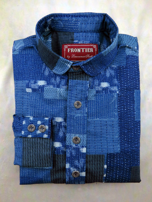 Light Blue Patchwork Pattern Men's Dakota Shirt