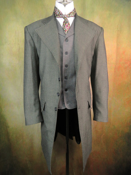Men's Frock Coat - Dark Green Herringbone (565-B)
