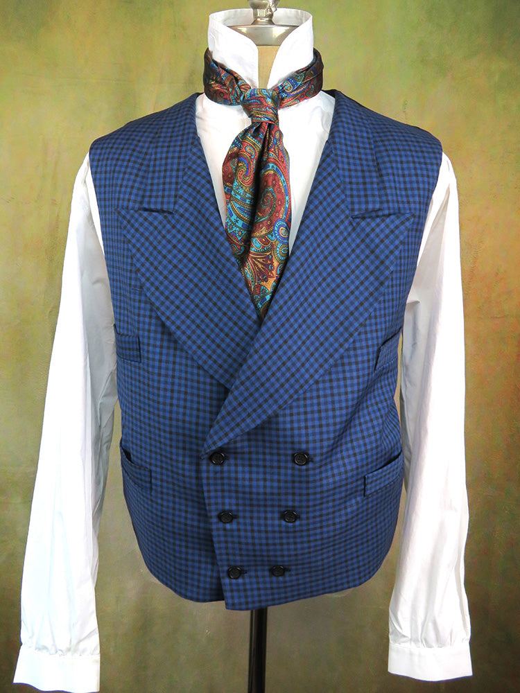 Men's Double Breasted Vest - Royal Blue Check #879