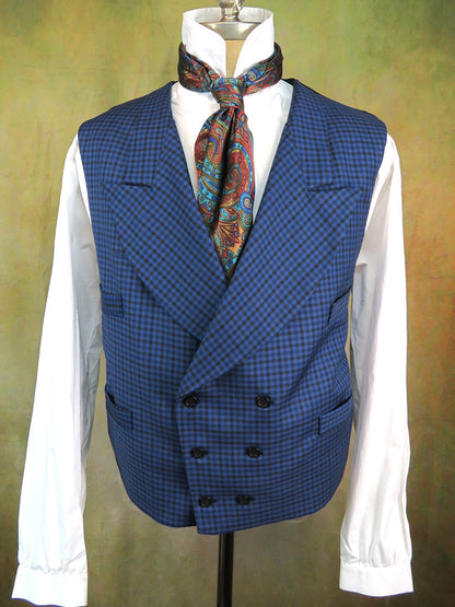 Men's Double Breasted Vest - Royal Blue Check #879