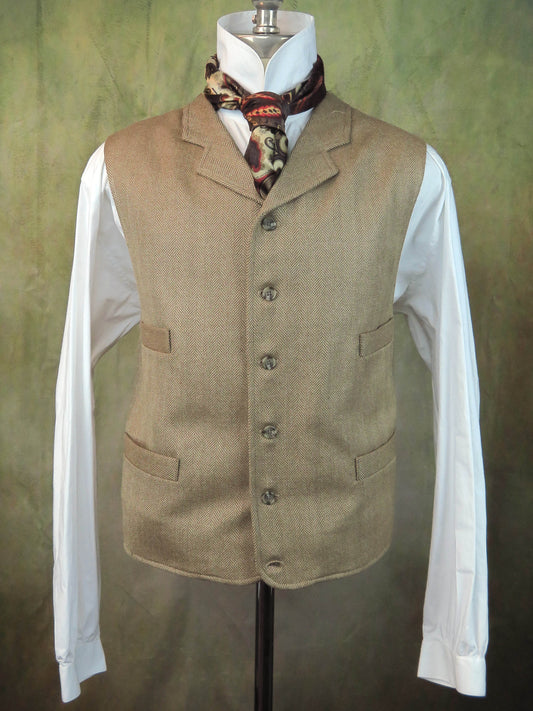Men's Notch Vest - Camel Herringbone Limited Fabric #991