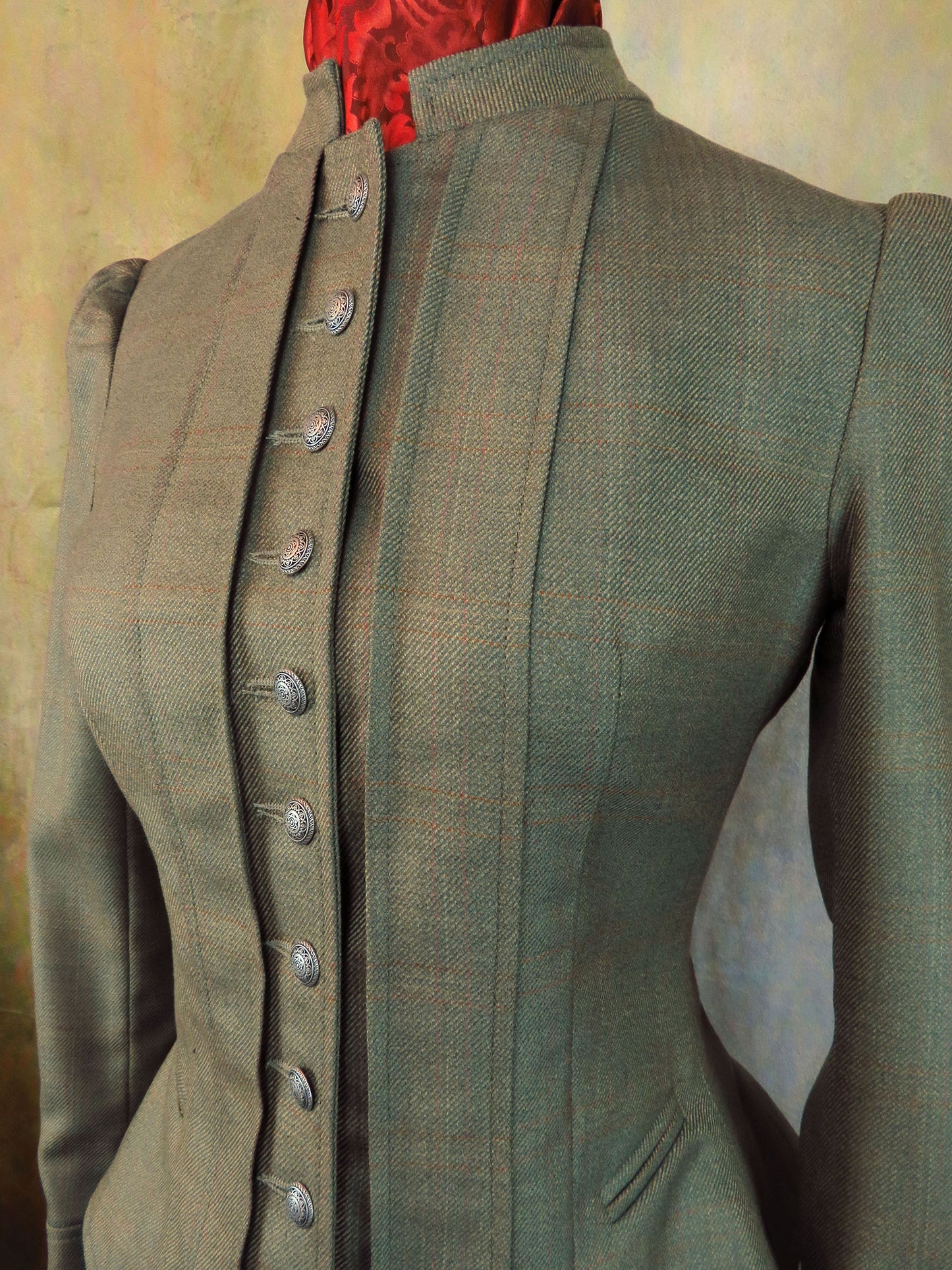 Women's Victoriana Jacket - Pale Olive with Rust Windowpane