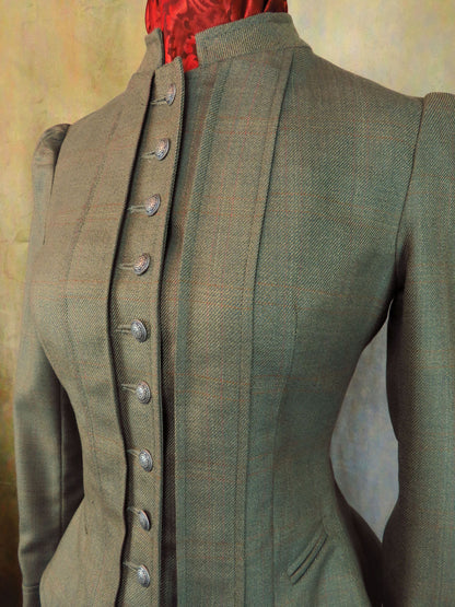 Women's Victoriana Jacket - Pale Olive with Rust Windowpane