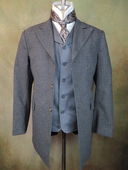 Men's Town Coat - Grey with Copper Windowpane