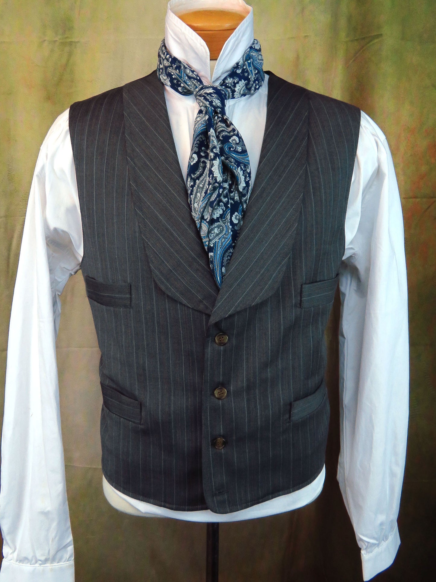 Men's Shawl Vest - Chalkboard Grey with Pencil Stripe #3250