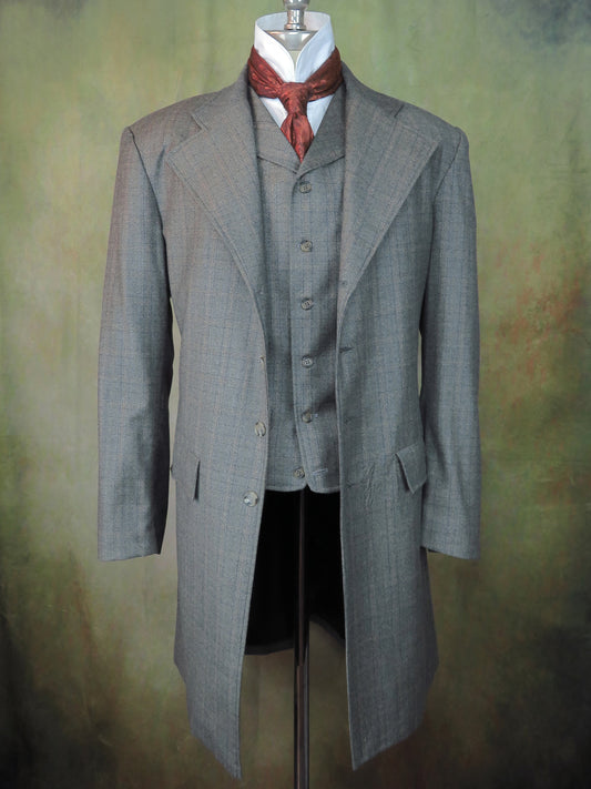 Men's Frock Coat - Grey with Rust and Navy Glen Plaid