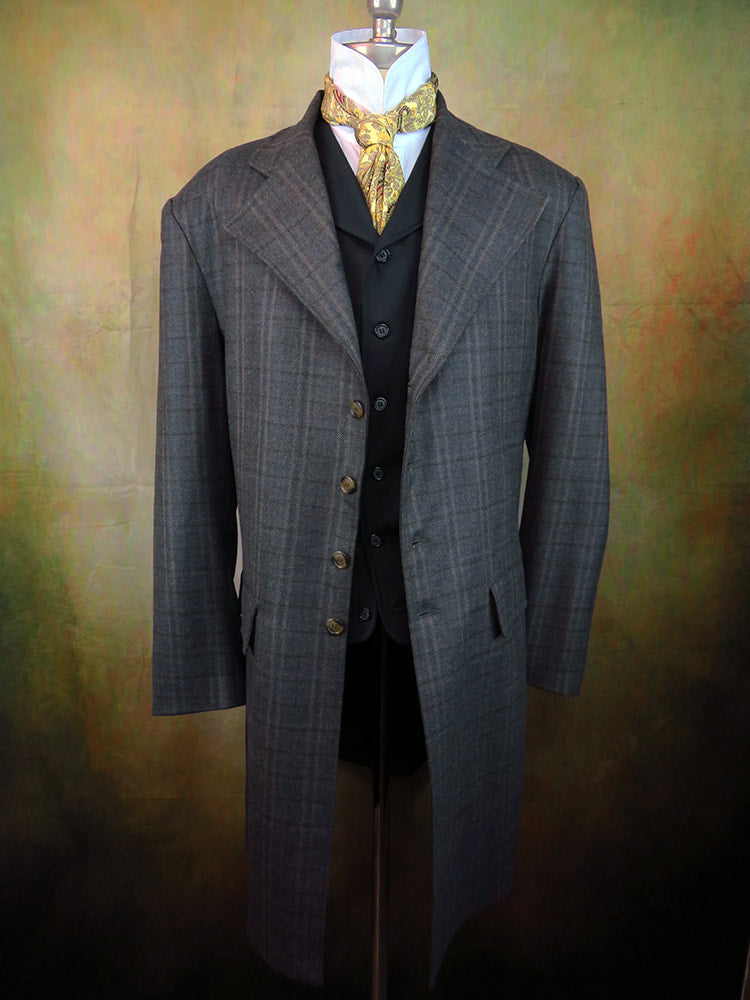 Men's Frock Coat - Shadow Grey Plaid with Dark Blue