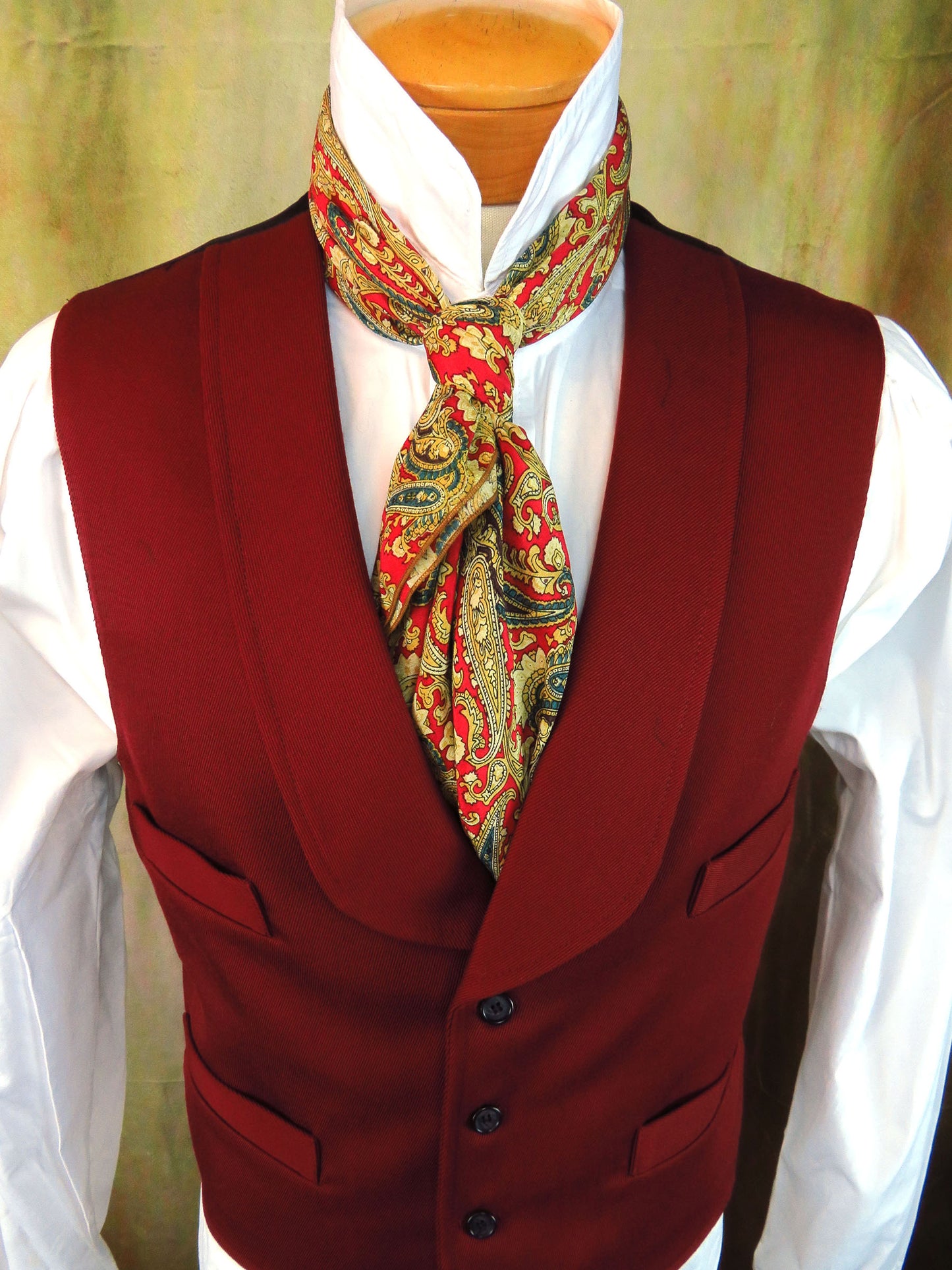 Men's Shawl Vest - Burgundy Wool #701-B