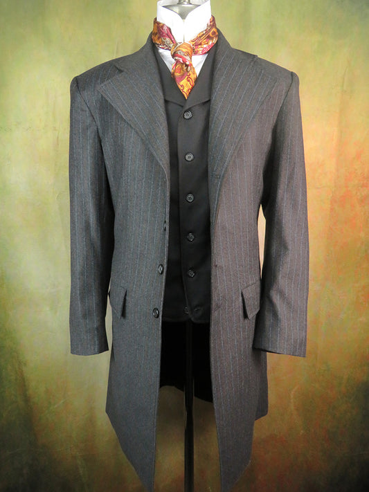 Men's Frock Coat - Grey with Brown and White Stripes