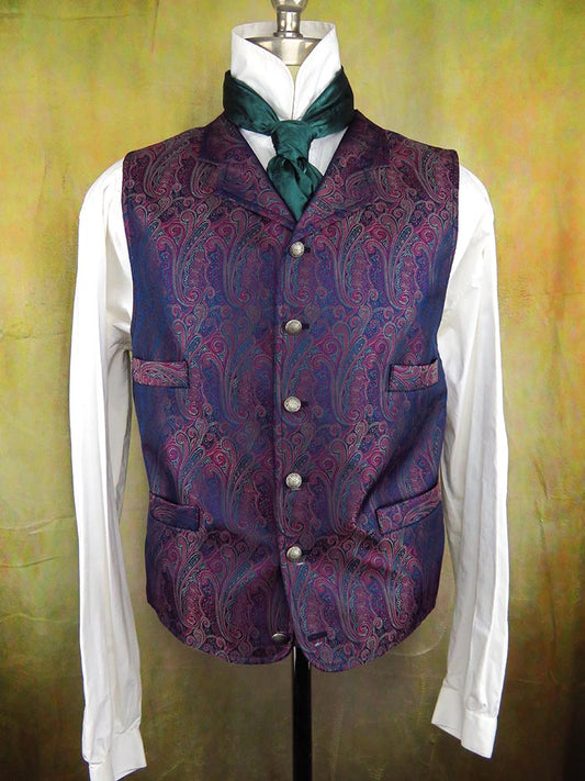 Men's Brocade Vest - Berry and Olive Paisley