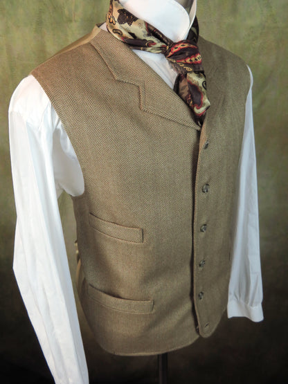 Men's Notch Vest - Camel Herringbone Limited Fabric #991