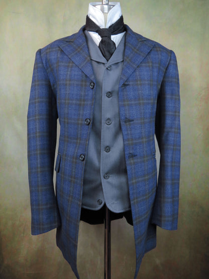 Men's Town Coat - Blue and Brown Windowpane #991-B