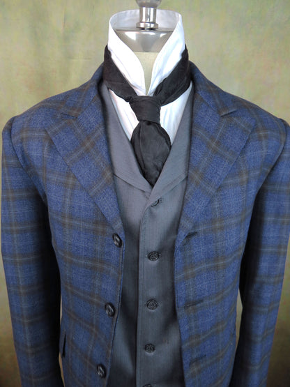 Men's Town Coat - Blue and Brown Windowpane #991-B
