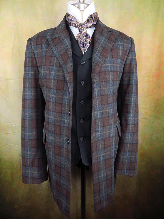 Men's Town Coat - Charcoal Grey and Rust with Tan Accent Plaid #323