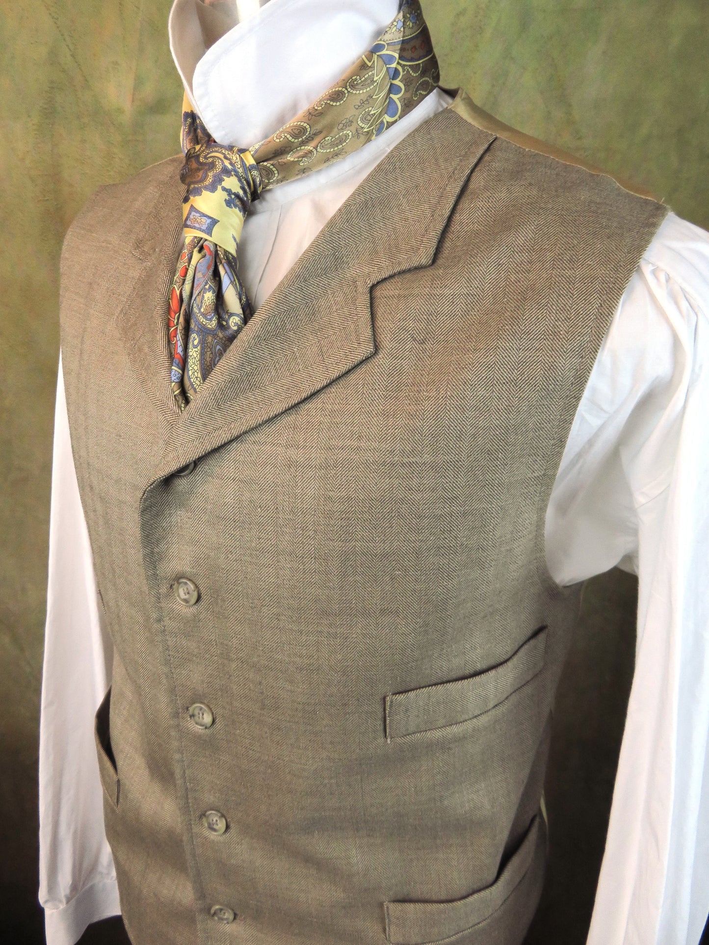 Men's Notch Vest - Pale Grey Tan Herringbone