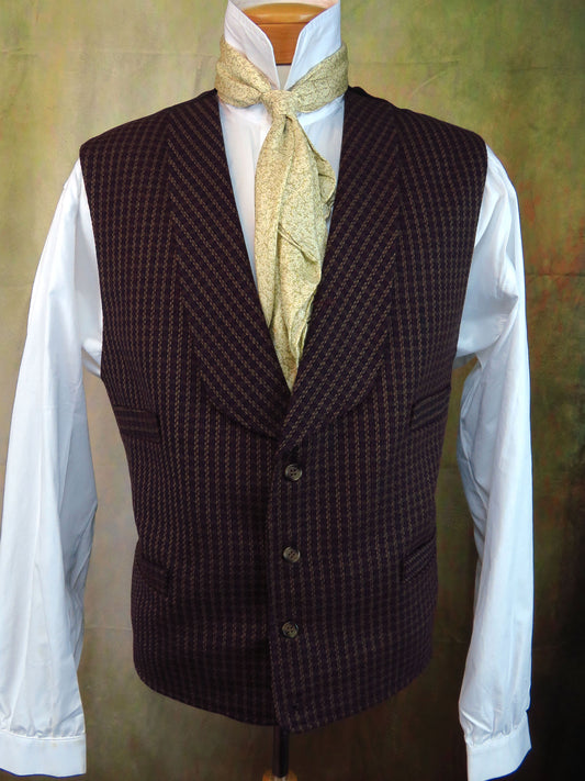 Men's Shawl Vest - Gold and Rust Mini Check