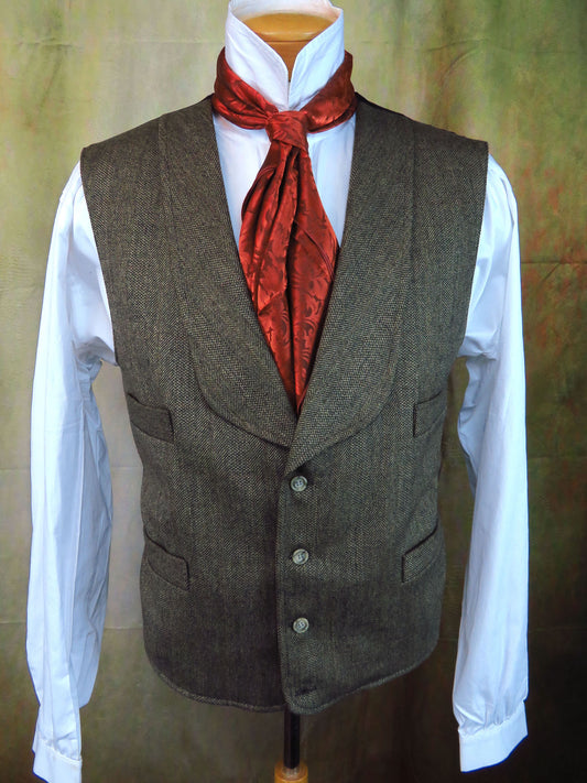 Men's Shawl Vest - Verdun Green Herringbone