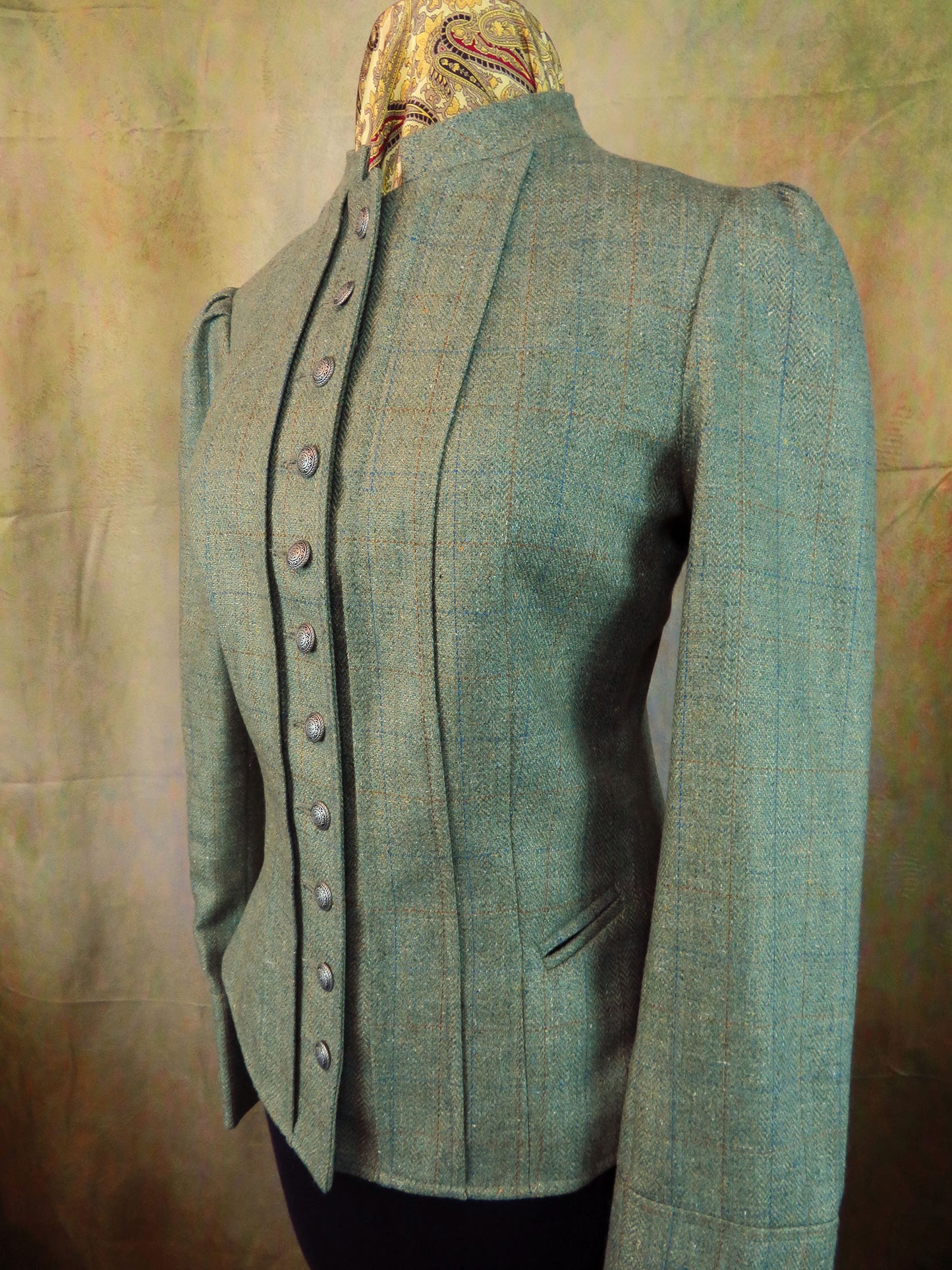 Women's Victoriana Jacket - Pistachio with Rust and Teal Windowpane #3903