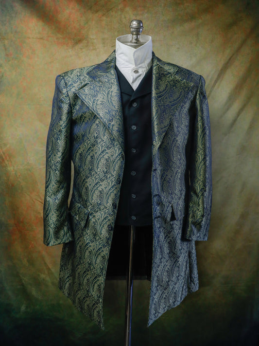 Men's Brocade Frock Coat - Blue and Gold
