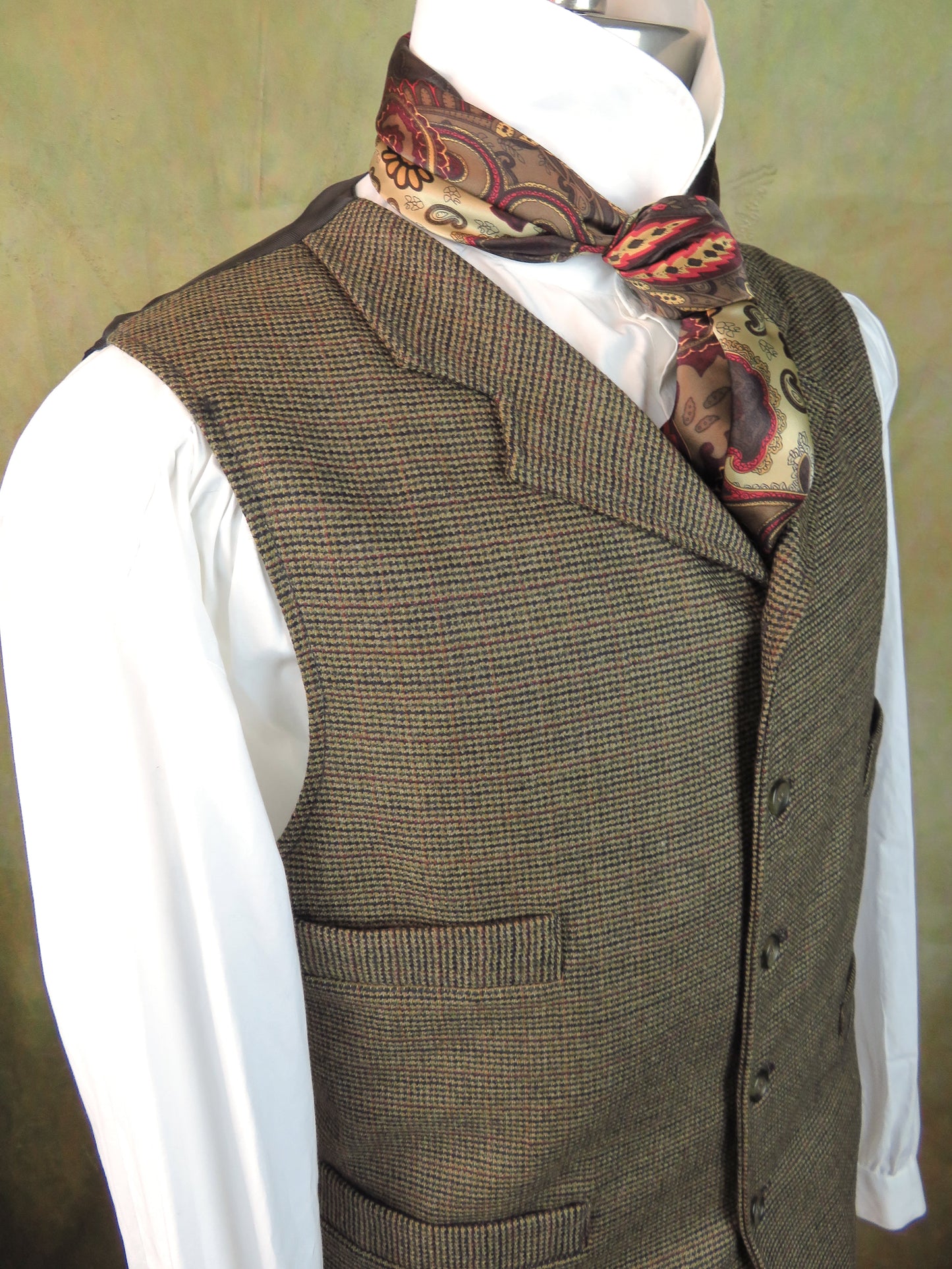 Men's Notch Vest - Dark Tan and Rust Windowpane Check