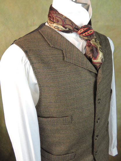 Men's Notch Vest - Dark Tan and Rust Windowpane Check