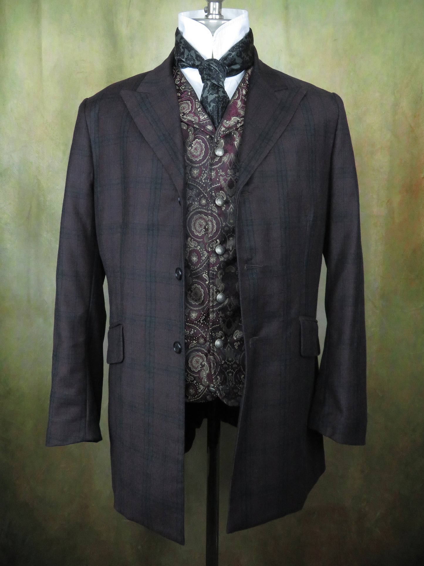 Men's Town Coat - Burgundy and Charcoal Glen Plaid #791-B