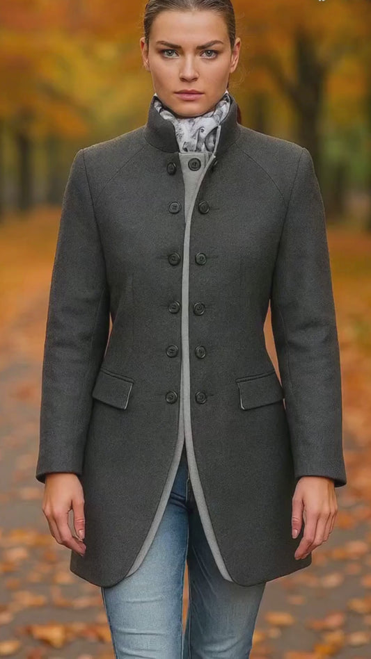 Women's Military Coat - Grey (Light Grey Accents)