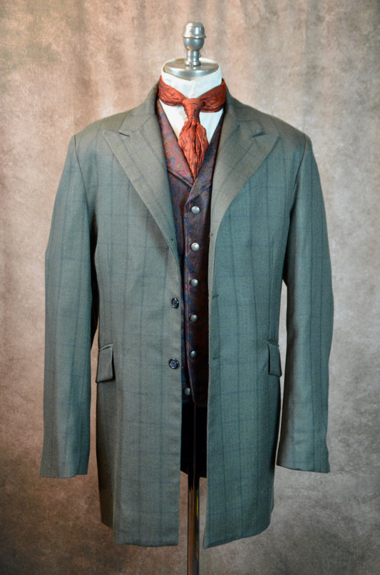 Men's Town Coat - Olive with Blue Windowpane