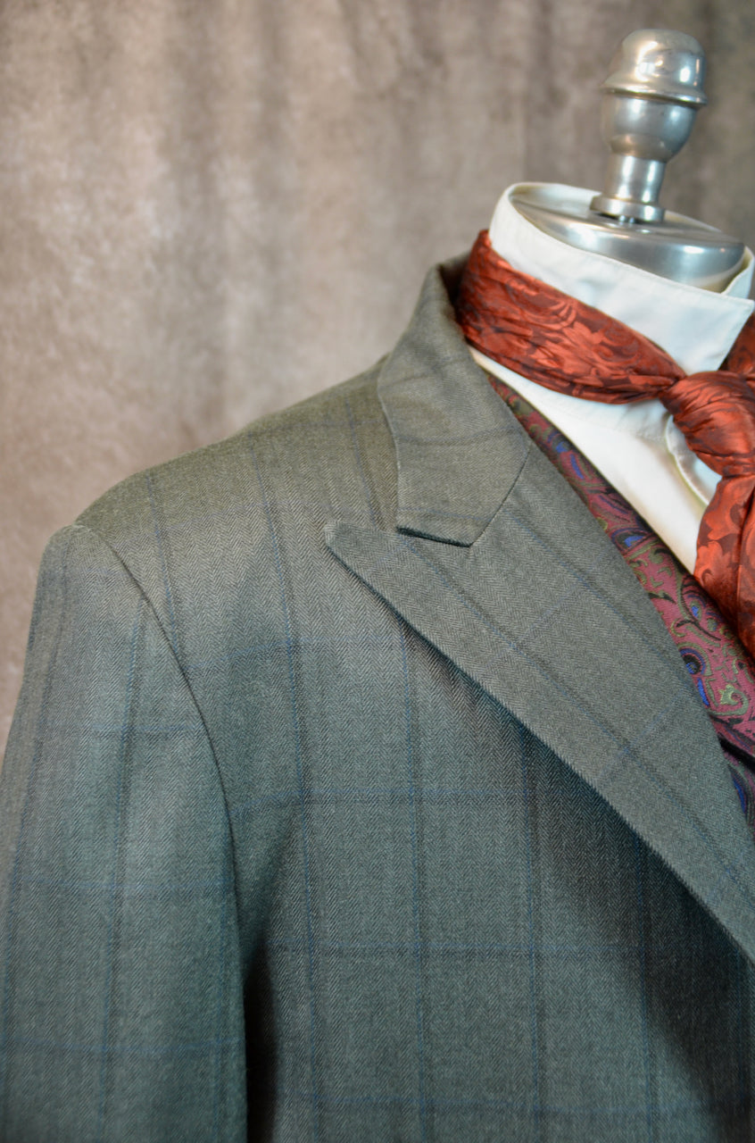 Men's Town Coat - Olive with Blue Windowpane