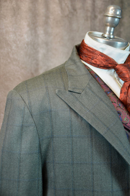 Men's Town Coat - Olive with Blue Windowpane