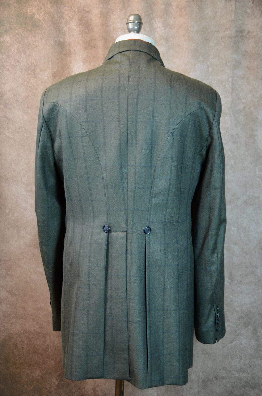 Men's Town Coat - Olive with Blue Windowpane