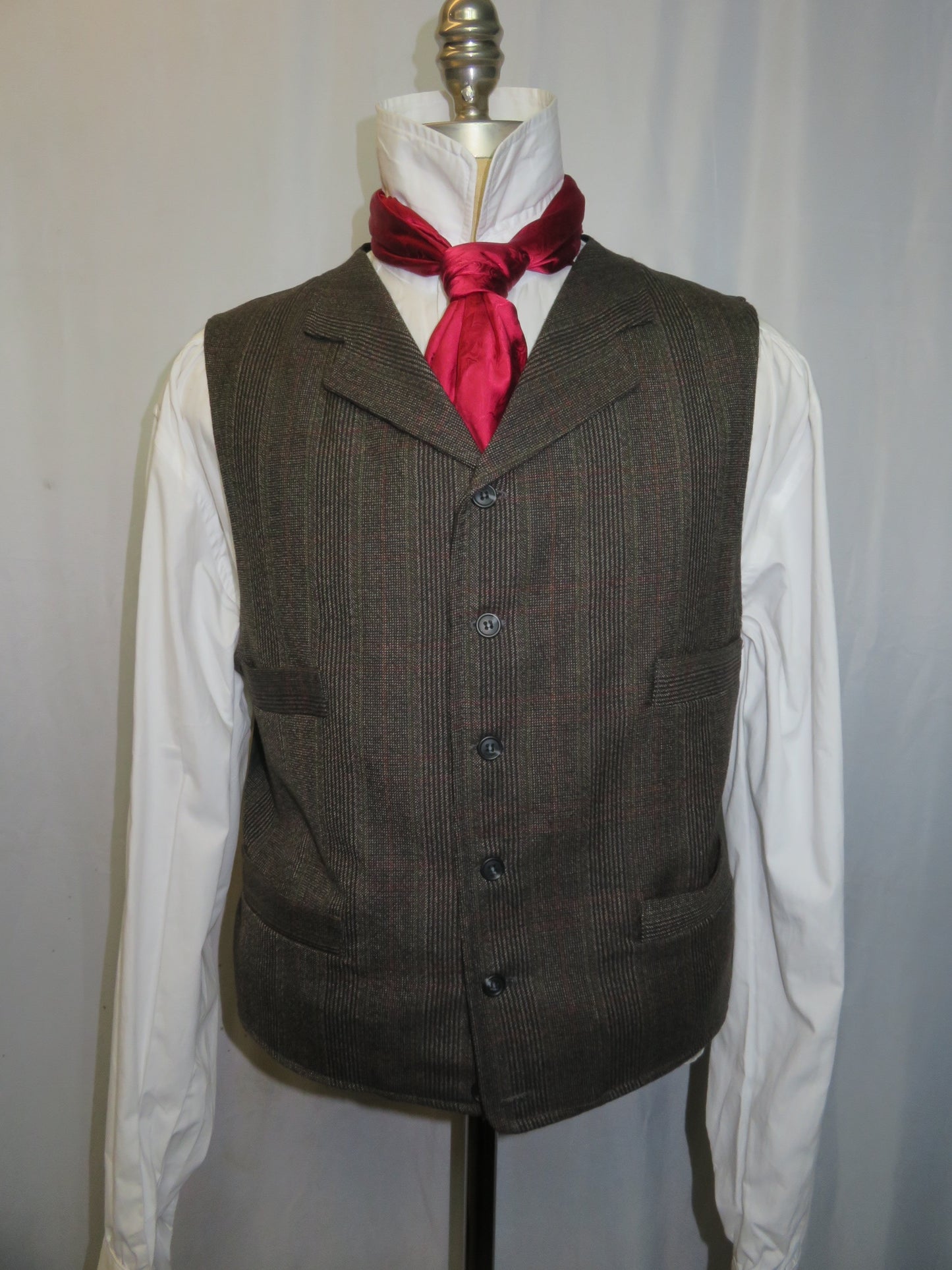 Men's Notch Vest - Brown Glen Plaid with Wine and Tan