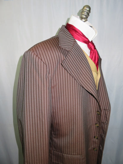 Men's Frock Coat - Brown and Redish Brown Stripe f92