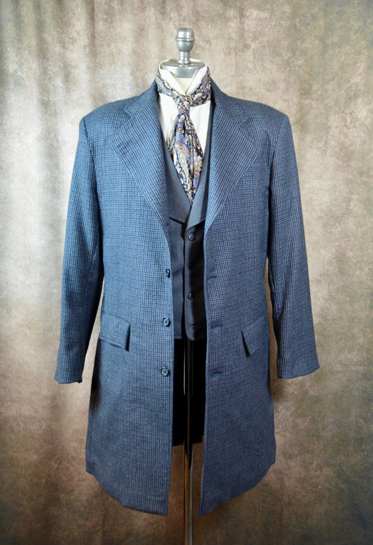Men's Frock Coat - Black Grey and Navy Houndstooth Tweed 948-A