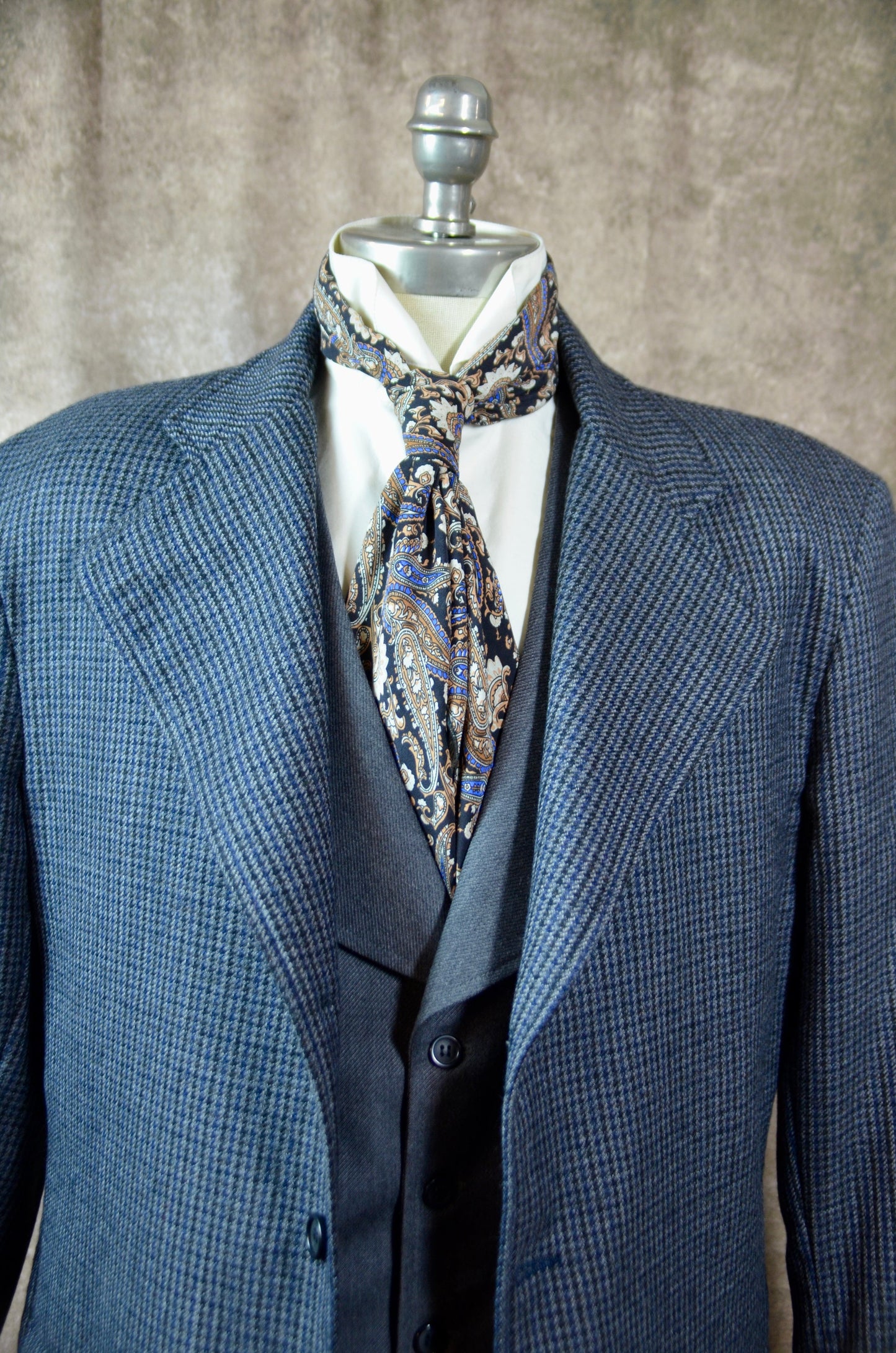 Men's Frock Coat - Black Grey and Navy Houndstooth Tweed 948-A