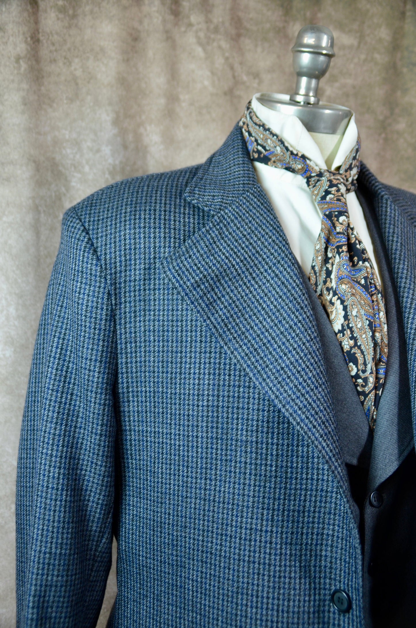 Men's Frock Coat - Black Grey and Navy Houndstooth Tweed 948-A