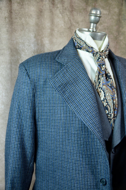 Men's Frock Coat - Black Grey and Navy Houndstooth Tweed 948-A