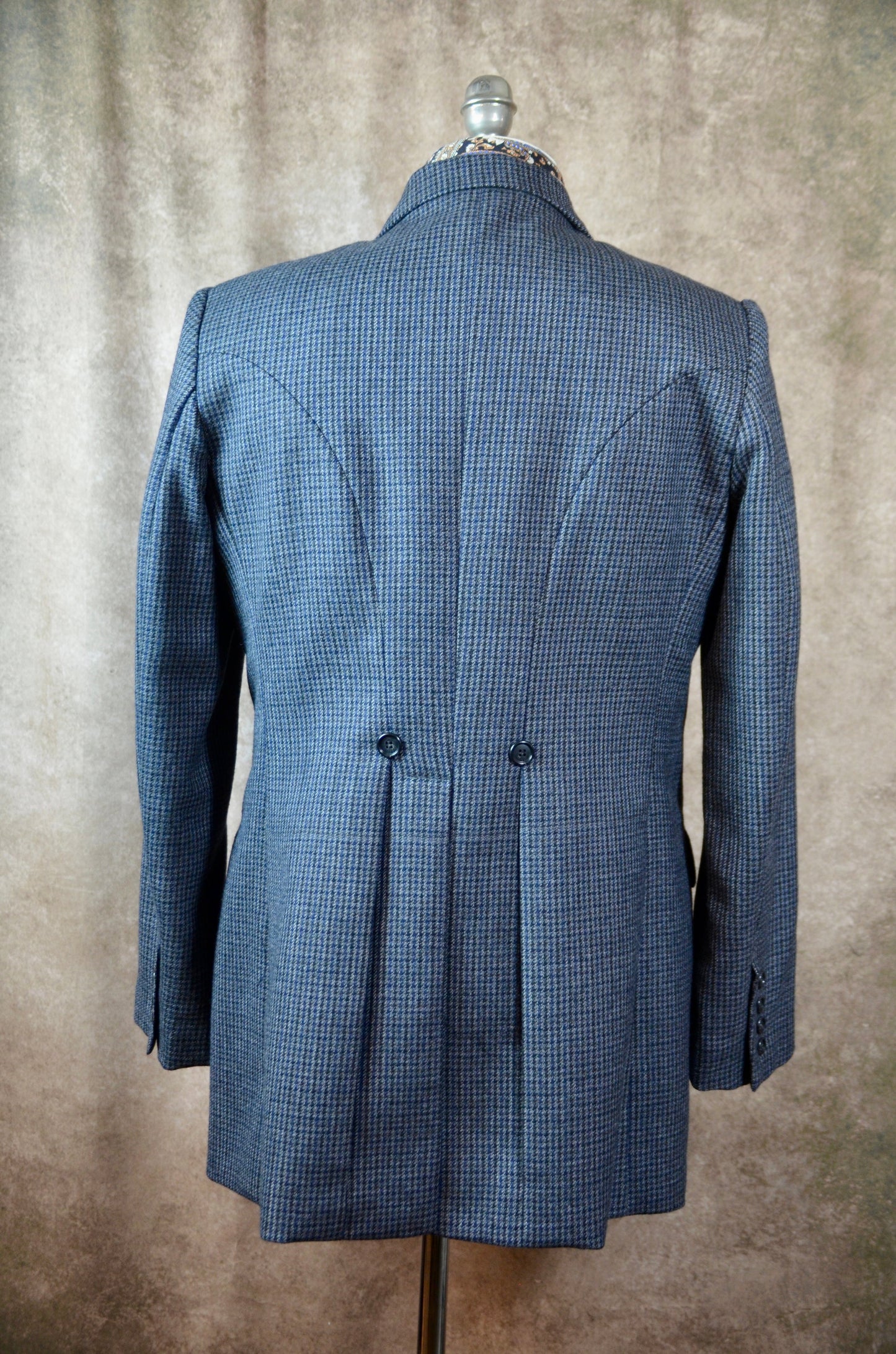 Men's Frock Coat - Black Grey and Navy Houndstooth Tweed 948-A