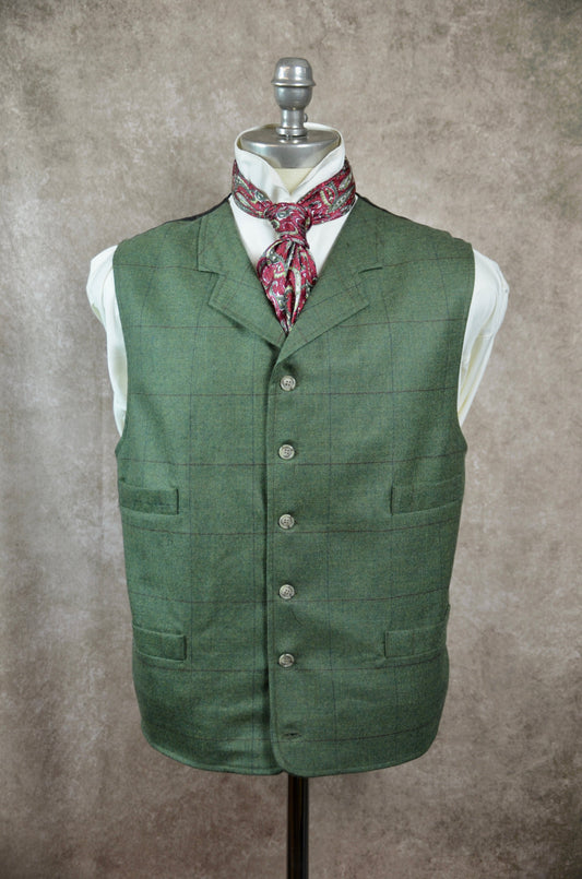 Men's Notch Vest - Green with Rust and Blue Windowpane 294b
