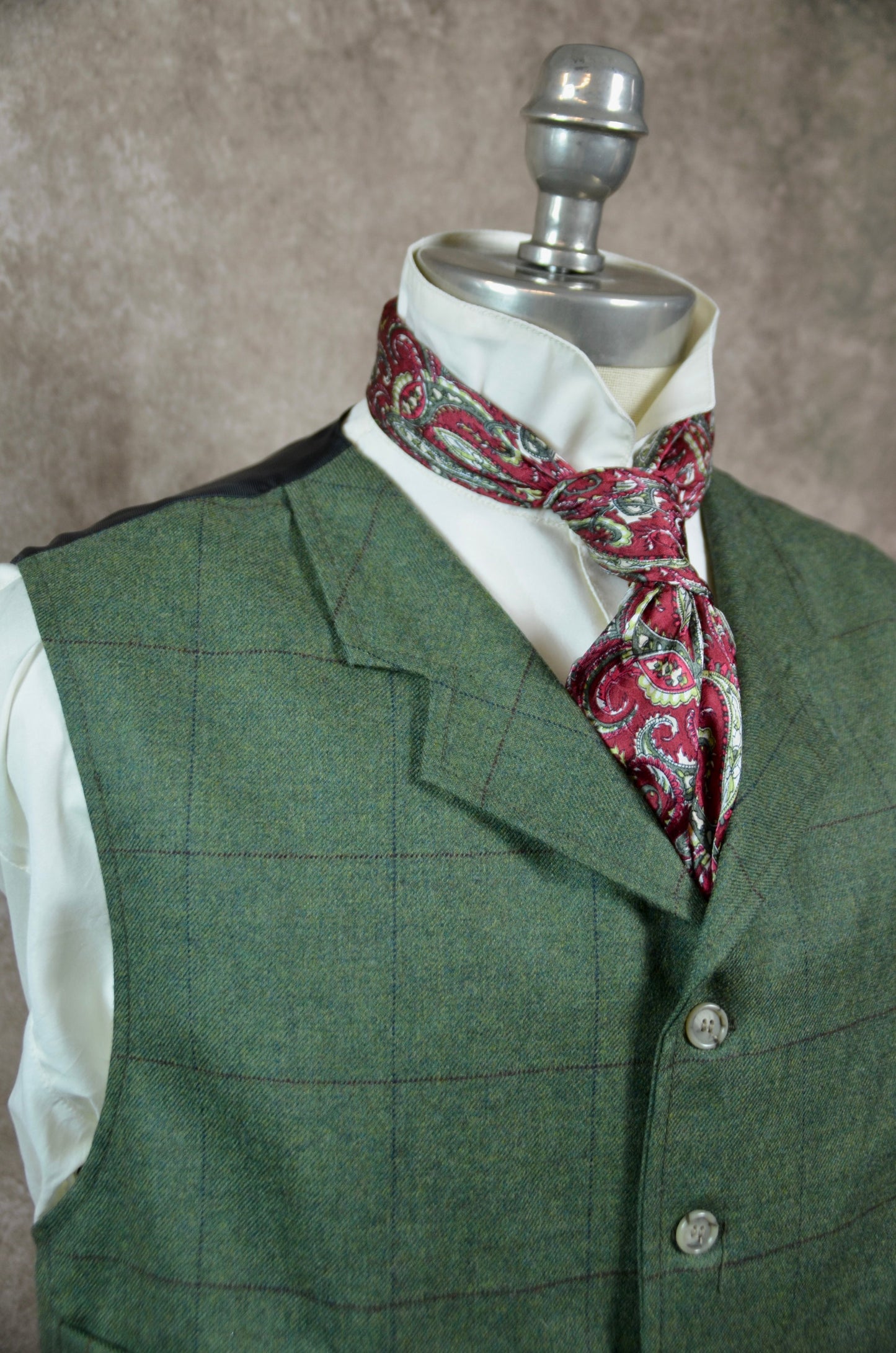 Men's Notch Vest - Green with Rust and Blue Windowpane 294b
