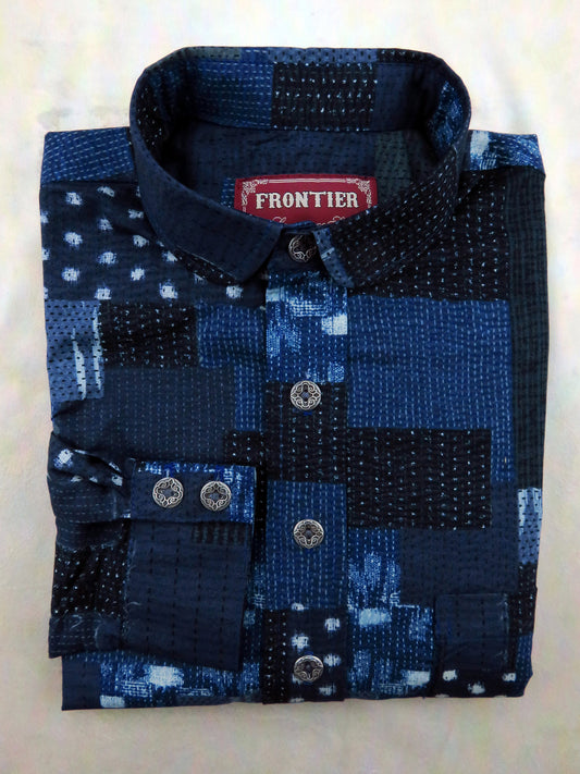 Dark Blue Patchwork Pattern Men's Dakota Shirt